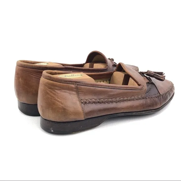 Santoni Brown Leather Kiltie Tassel Loafers 11D