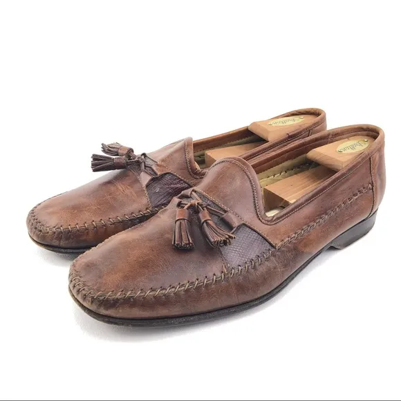 Santoni Brown Leather Kiltie Tassel Loafers 11D