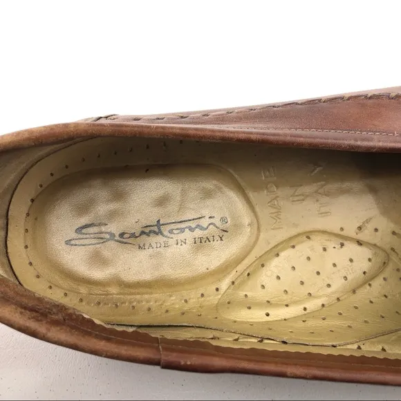 Santoni Brown Leather Kiltie Tassel Loafers 11D