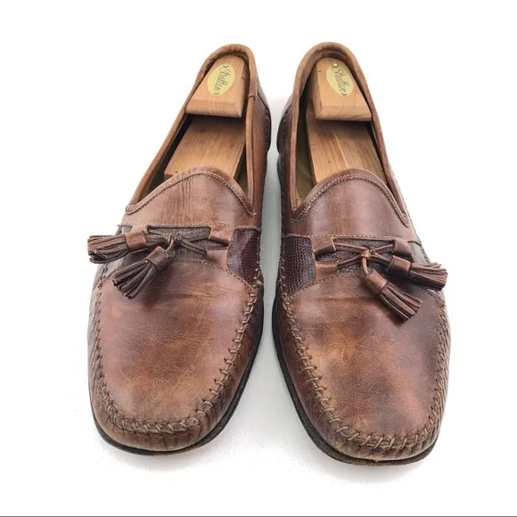 Santoni Brown Leather Kiltie Tassel Loafers 11D