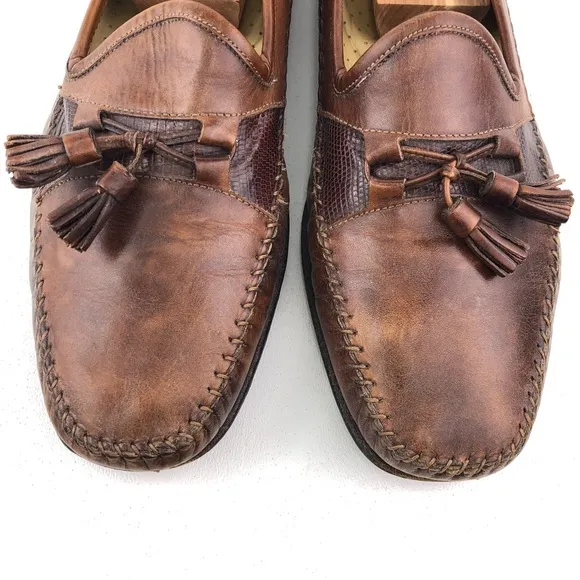 Santoni Brown Leather Kiltie Tassel Loafers 11D