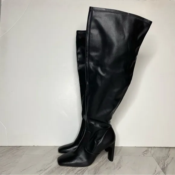 Sarto Franco Sarto Black Faux Leather Wide Calf Over The Knee Boot 9 1/2 M