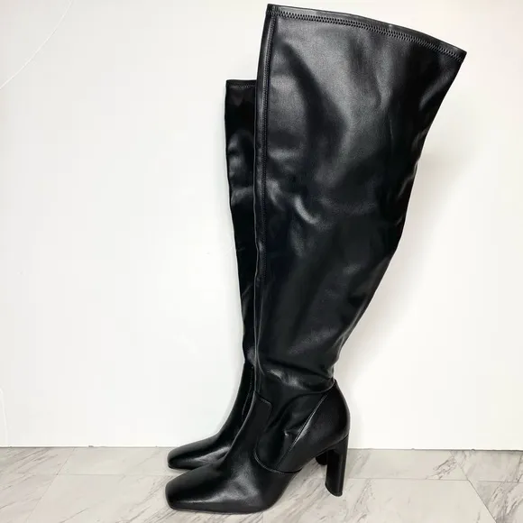 Sarto Franco Sarto Black Faux Leather Wide Calf Over The Knee Boot 9 1/2 M