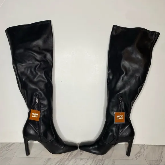 Sarto Franco Sarto Black Faux Leather Wide Calf Over The Knee Boot 9 1/2 M
