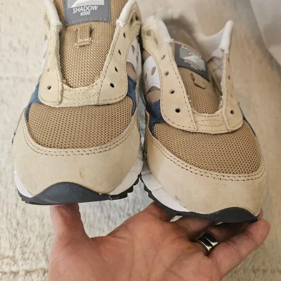 Saucony Shadow 6000 M's 8, premium SandnNavy sneakers. No! Insoles &amp; No! Laces.