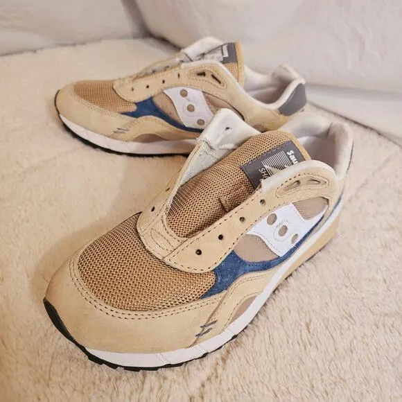 Saucony Shadow 6000 M's 8, premium SandnNavy sneakers. No! Insoles &amp; No! Laces.