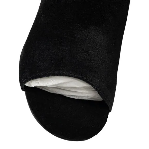 Sbicca Black Suede Peep Toe Block  Heeled Ankle Boots 9 Women's