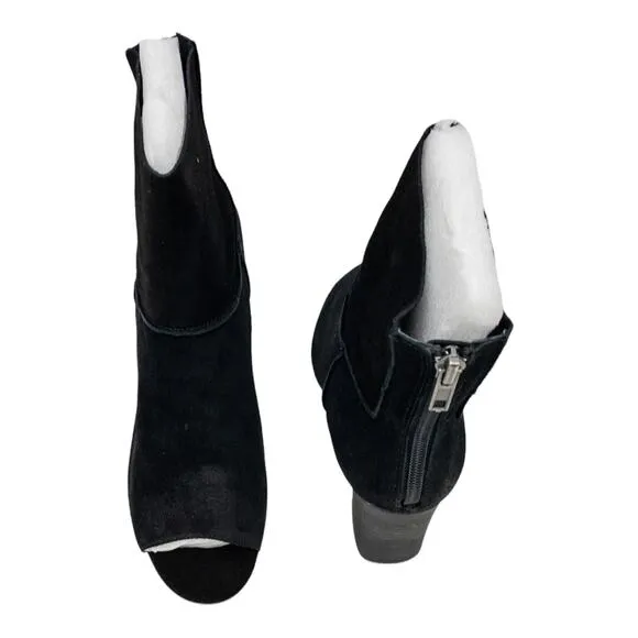 Sbicca Black Suede Peep Toe Block  Heeled Ankle Boots 9 Women's