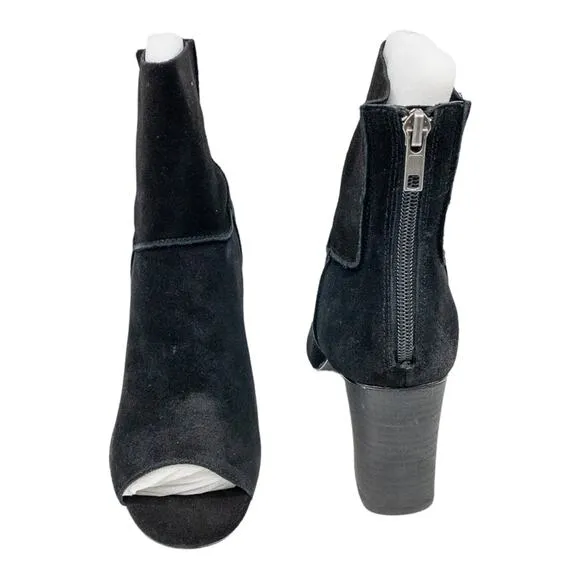 Sbicca Black Suede Peep Toe Block  Heeled Ankle Boots 9 Women's