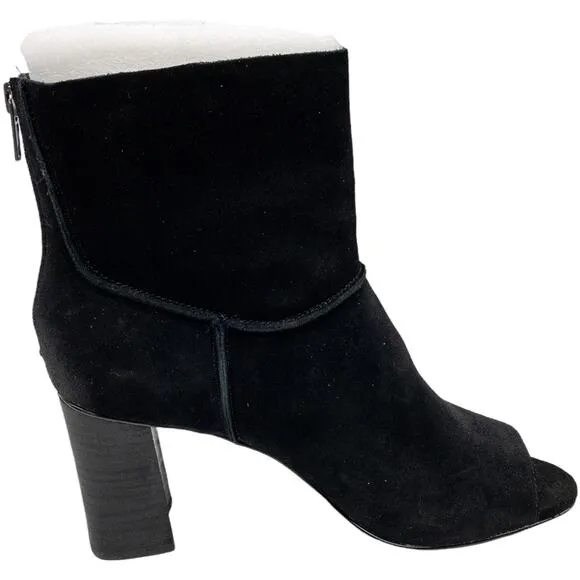 Sbicca Black Suede Peep Toe Block  Heeled Ankle Boots 9 Women's