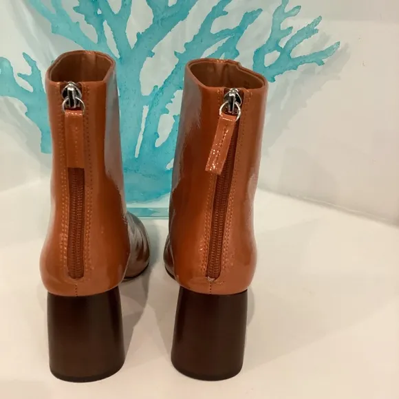 SBICCA HEELED WOMEN'S BOOTIES ORANGISH-BROWN BLOCK HEEL ALMOND TOE NEW