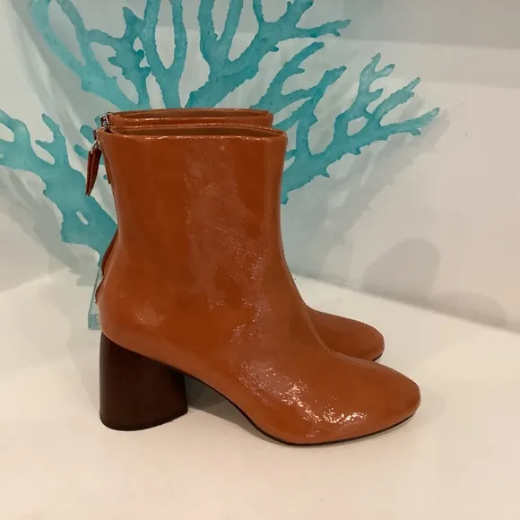 SBICCA HEELED WOMEN'S BOOTIES ORANGISH-BROWN BLOCK HEEL ALMOND TOE NEW