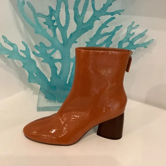 SBICCA HEELED WOMEN'S BOOTIES ORANGISH-BROWN BLOCK HEEL ALMOND TOE NEW