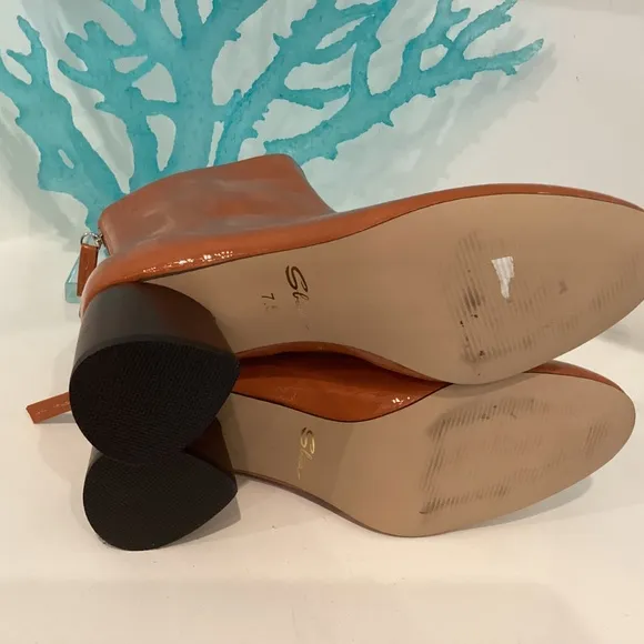 SBICCA HEELED WOMEN'S BOOTIES ORANGISH-BROWN BLOCK HEEL ALMOND TOE NEW