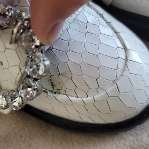 Schutz Doris Embellished Buckle Loafers Black White Rhinestone Buckle