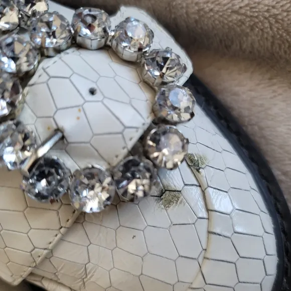 Schutz Doris Embellished Buckle Loafers Black White Rhinestone Buckle