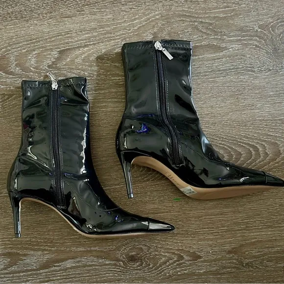 Schutz Luh Mid Black Elastic Pull On Pointed Toe Stiletto Mid HeelAnkle size 8