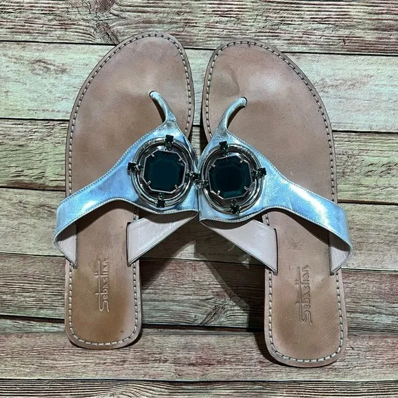 Sebastian Big Jeweled Thong Sandals