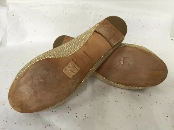See by Chloe Beige Gold Sequin Puffy Bow Ballerina Flats -Size 38.5 Leather READ