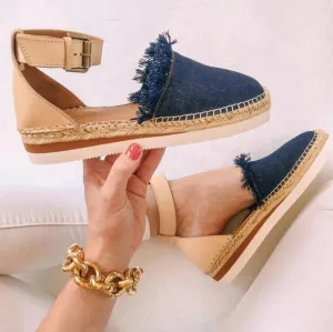 See By Chloe Denim Colorblock Pattern Espadrilles