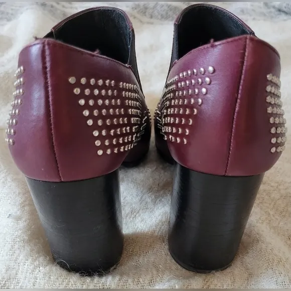 See by Chloe Leather Carnaby Shine Studded Ankle Bootie Ginger Burgundy-Size 38
