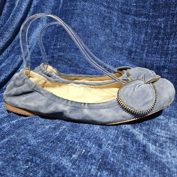 See by Chloe Periwinkle Blue Suede Big Bow Zipper Flats EU 40 US 9
