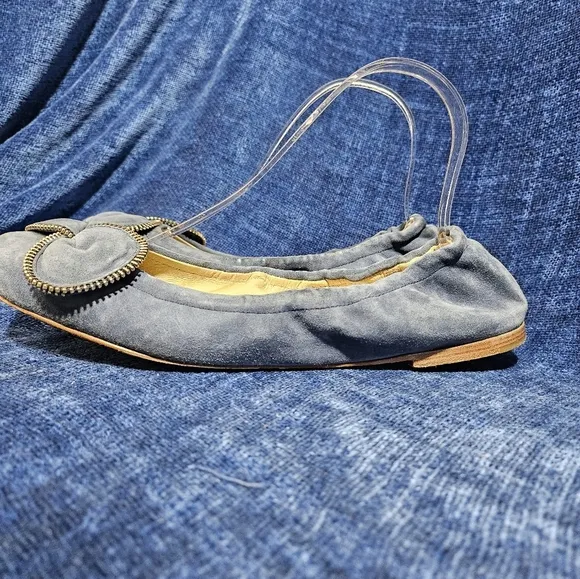 See by Chloe Periwinkle Blue Suede Big Bow Zipper Flats EU 40 US 9