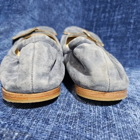 See by Chloe Periwinkle Blue Suede Big Bow Zipper Flats EU 40 US 9