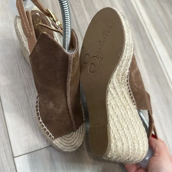 Seychelles charismatic brown suede leather wedge espadrilles size 6.5