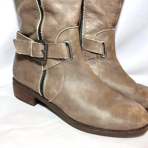 Seychelles Tall Leather Women's Boots-Aztec Inside Fabric-Size 10-Taupe-Zip Up