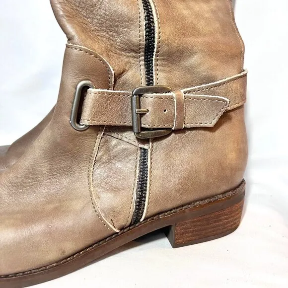 Seychelles Tall Leather Women's Boots-Aztec Inside Fabric-Size 10-Taupe-Zip Up