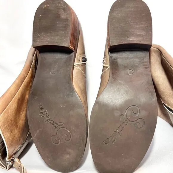 Seychelles Tall Leather Women's Boots-Aztec Inside Fabric-Size 10-Taupe-Zip Up
