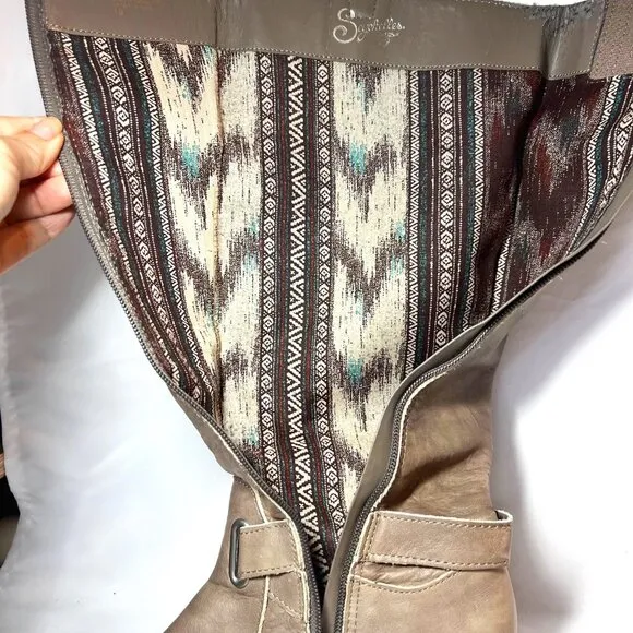 Seychelles Tall Leather Women's Boots-Aztec Inside Fabric-Size 10-Taupe-Zip Up