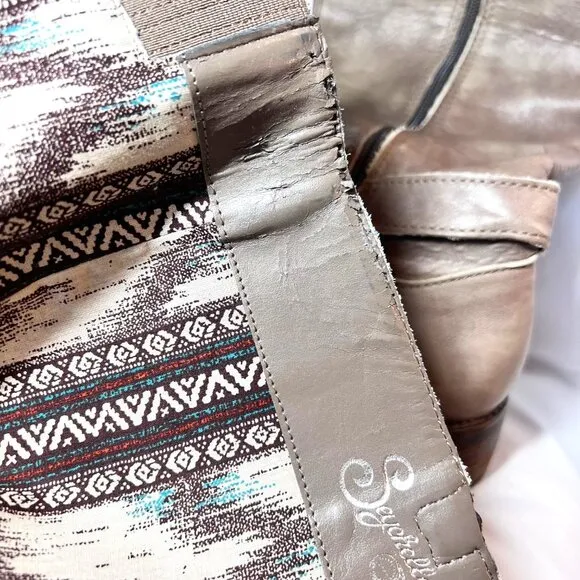 Seychelles Tall Leather Women's Boots-Aztec Inside Fabric-Size 10-Taupe-Zip Up