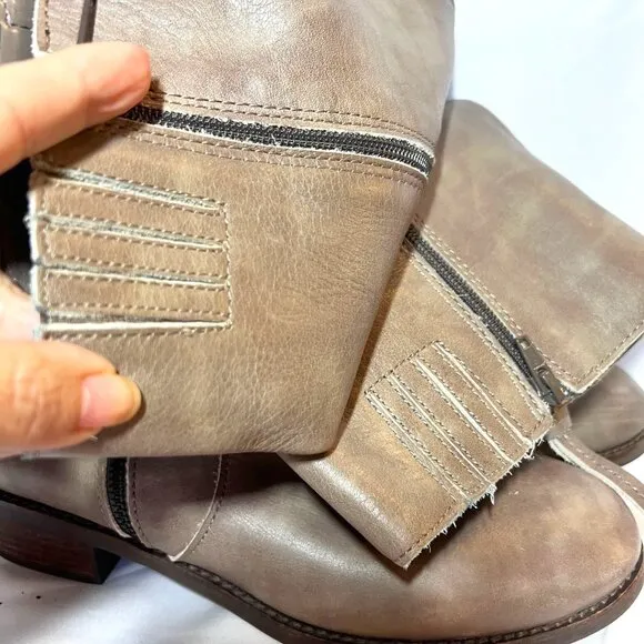 Seychelles Tall Leather Women's Boots-Aztec Inside Fabric-Size 10-Taupe-Zip Up