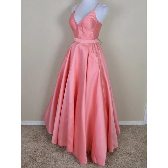 Sherri Hill 52821 V-Neck Ball Gown With Lace Up Back CORAL 4