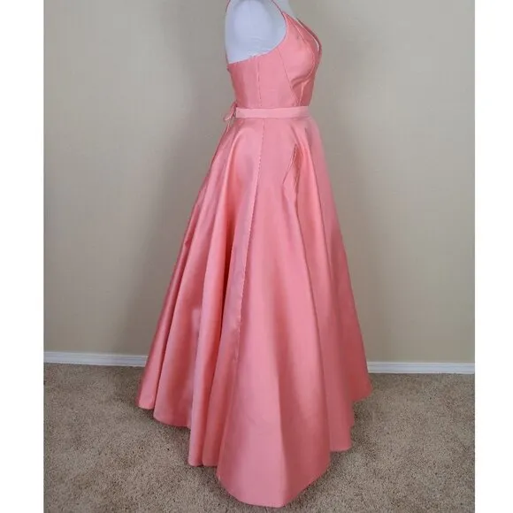 Sherri Hill 52821 V-Neck Ball Gown With Lace Up Back CORAL 4
