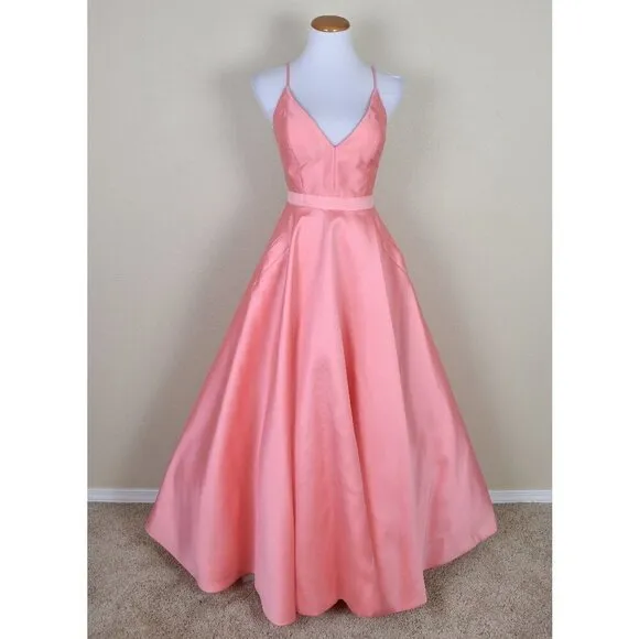 Sherri Hill 52821 V-Neck Ball Gown With Lace Up Back CORAL 4