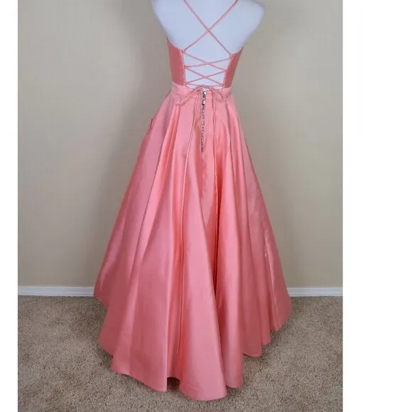 Sherri Hill 52821 V-Neck Ball Gown With Lace Up Back CORAL 4