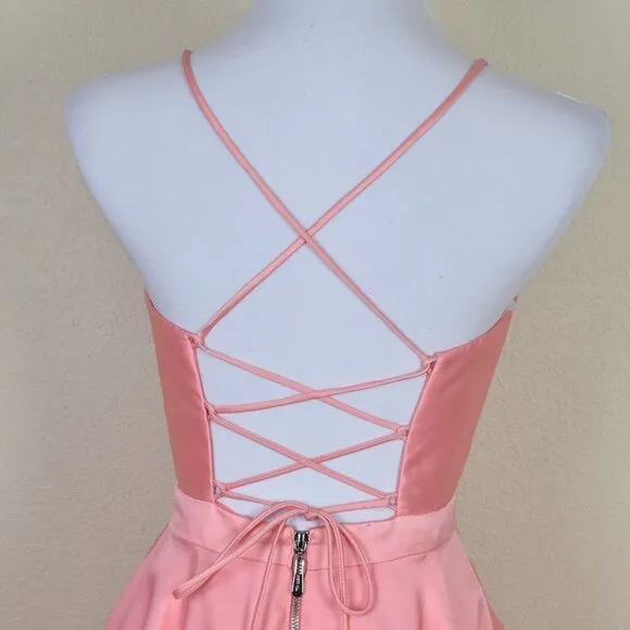 Sherri Hill 52821 V-Neck Ball Gown With Lace Up Back CORAL 4
