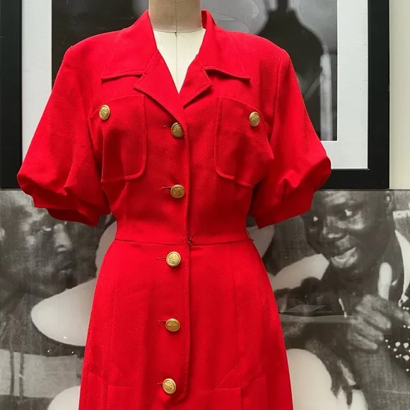 Shirt dress bright Red Emporio Oleg Cassini button down