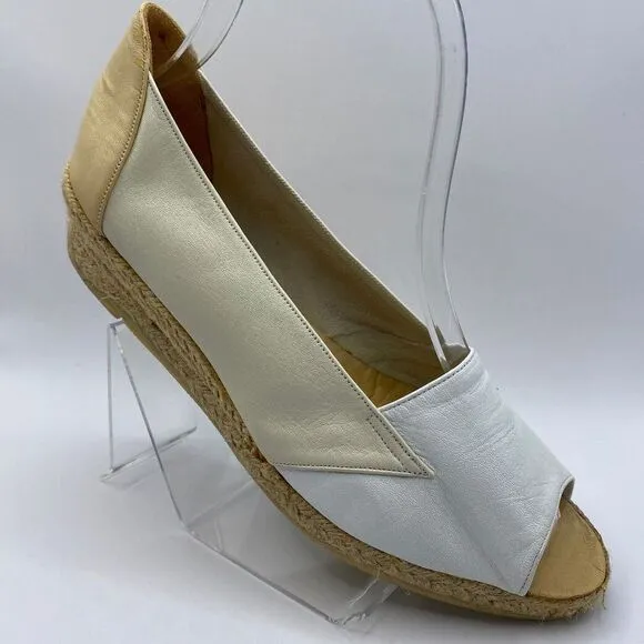 Shoe Strings Espadrilles White and Cream Leather Size 7.5 New