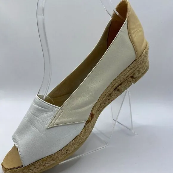 Shoe Strings Espadrilles White and Cream Leather Size 7.5 New