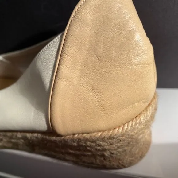 Shoe Strings Espadrilles White and Cream Leather Size 7.5 New