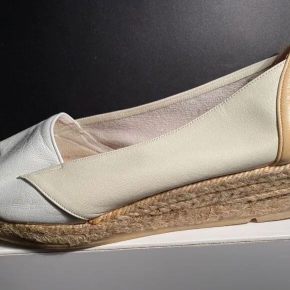 Shoe Strings Espadrilles White and Cream Leather Size 7.5 New