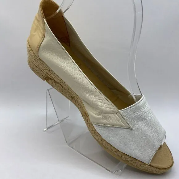 Shoe Strings Espadrilles White and Cream Leather Size 7.5 New