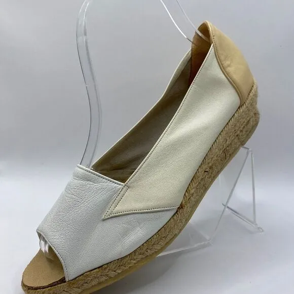 Shoe Strings Espadrilles White and Cream Leather Size 7.5 New
