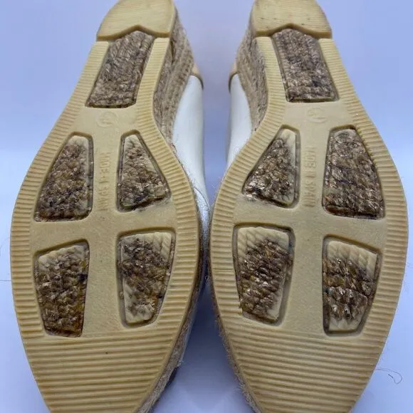 Shoe Strings Espadrilles White and Cream Leather Size 7.5 New