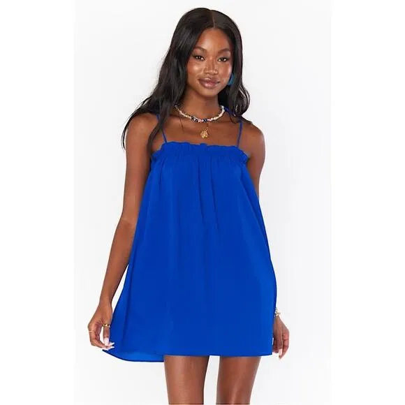Show Me Your Mumu Angel Mini Dress in Bright Blue Medium