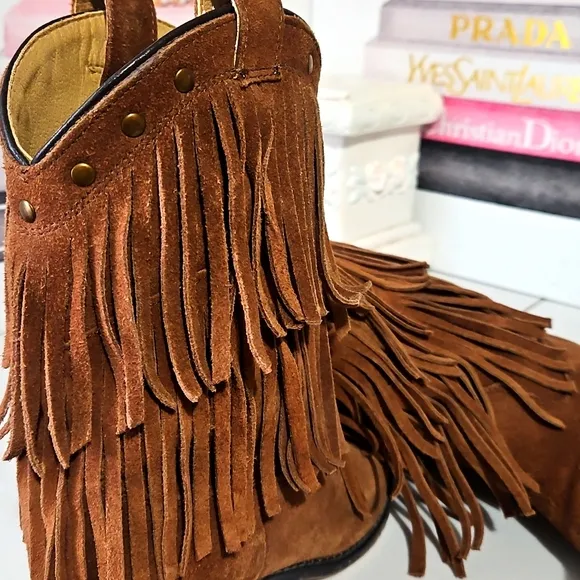 Shyanne Double Fringe Snip Toe Suede Western Boots
